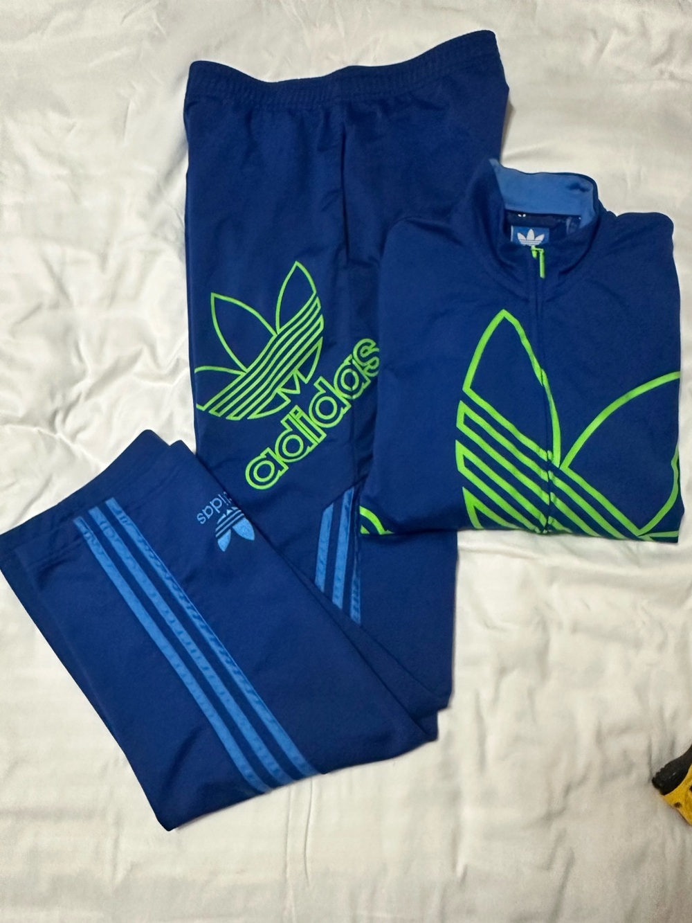 Men’s Adidas Blue with Neon Green Tracksuit
